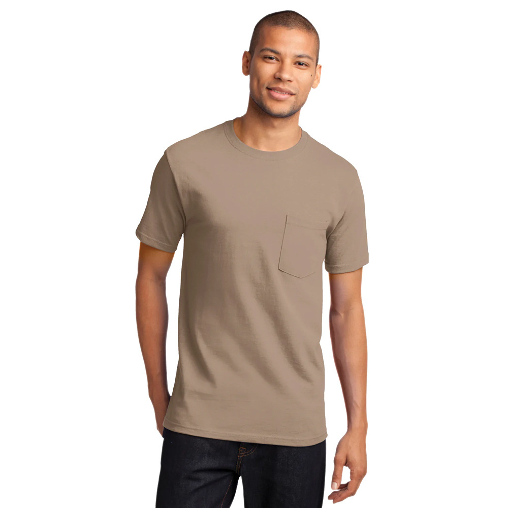 Port & Company Men's Pocket Tee T Shirts Sand Custom DTG Printing Tee T-Shirt with Pocket Men Heavy Cotton Hd T Shirt