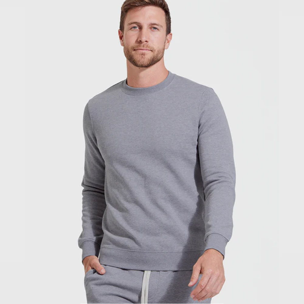 LIGHT GREY MERINO CREW NECK, ELBOW PATCH - STENSTROMS BELLA CANVAS SPONGE FLEECE HEATHER GRAY SWEATSHIRT PULLOVER SWEAT SHIRTS