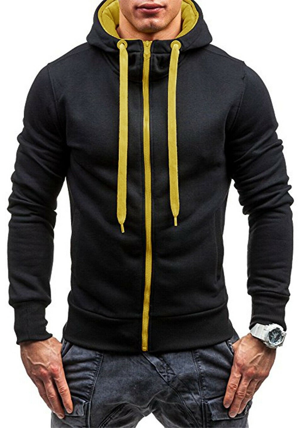 White pullover fabric men fashion hoodie/slim fit full sleeve sweatshirt hoodie/sleeve black stripe men fashion hoodies