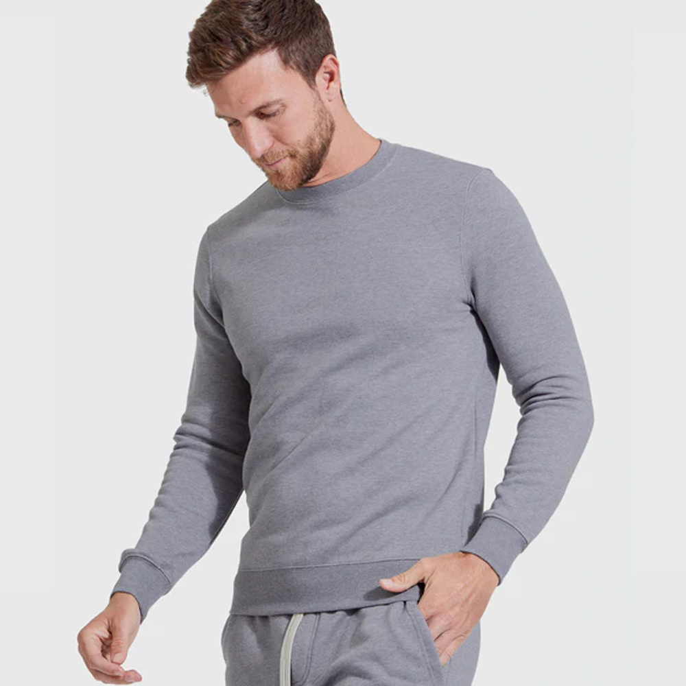 LIGHT GREY MERINO CREW NECK, ELBOW PATCH - STENSTROMS BELLA CANVAS SPONGE FLEECE HEATHER GRAY SWEATSHIRT PULLOVER SWEAT SHIRTS