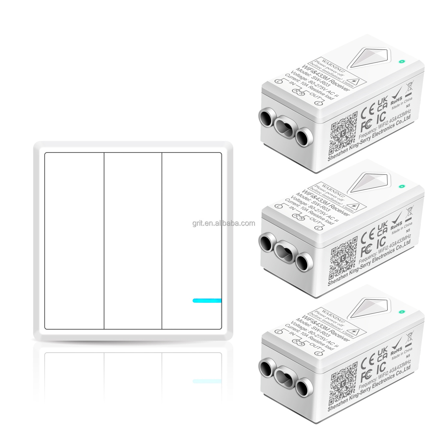 10A 3 Gang Wall Smart Switch with Mini Receiver Remote Control House Office Hotel Ceiling Lamp LED No Wiring IP66 Waterproof