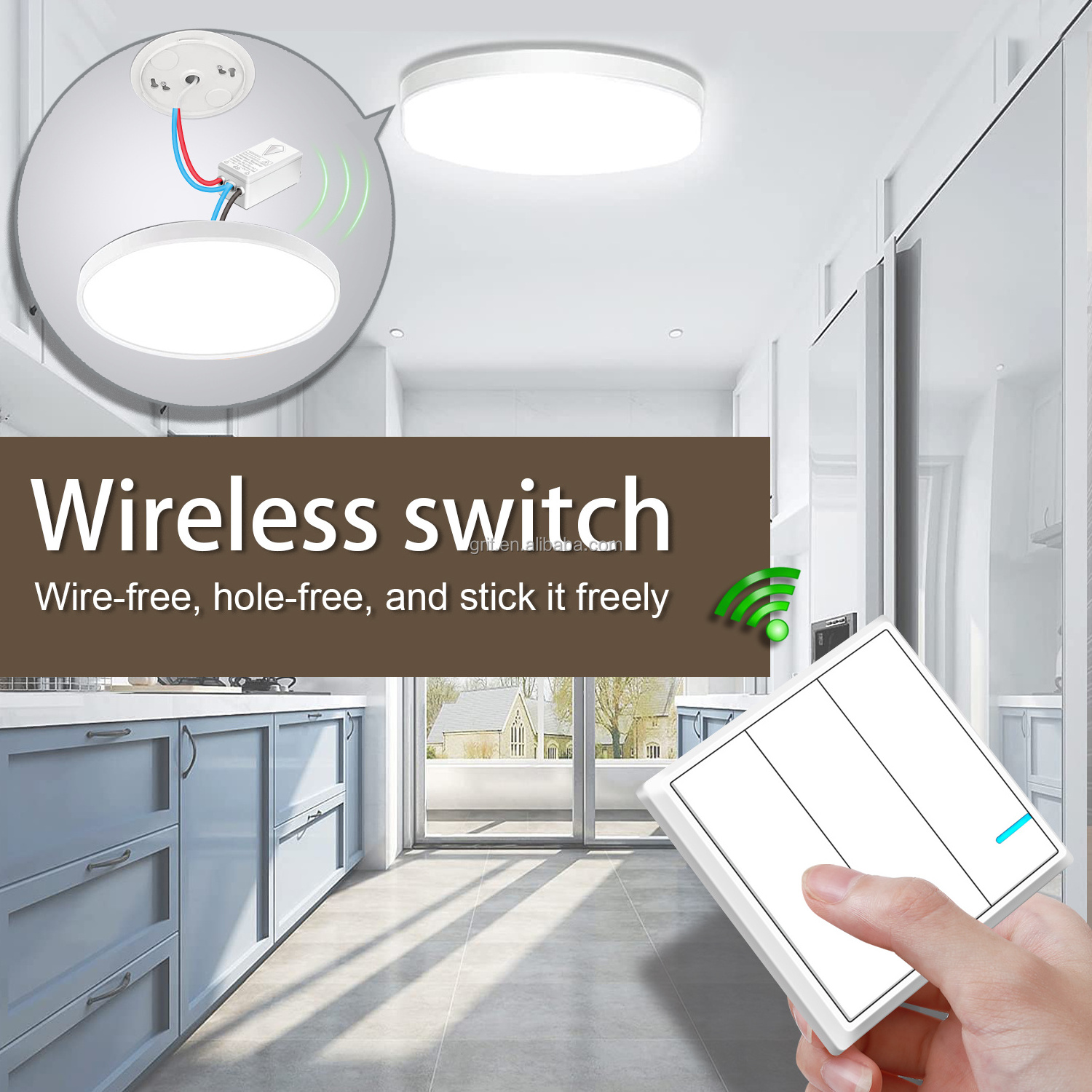 10A 3 Gang Wall Smart Switch with Mini Receiver Remote Control House Office Hotel Ceiling Lamp LED No Wiring IP66 Waterproof