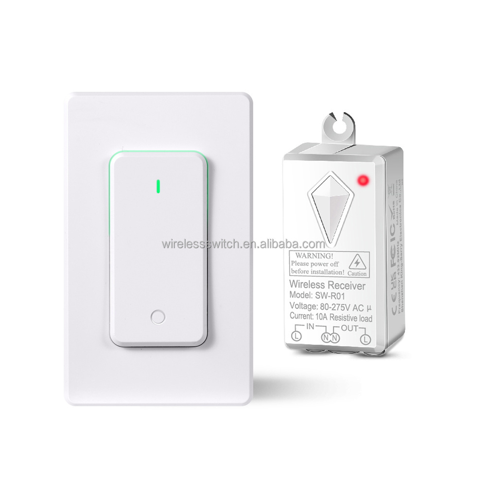 Wireless IP66 Light Switch Kit Mini Remote Wall Switch without WiFi Single Pole 10A Max. Current No Wiring Needed