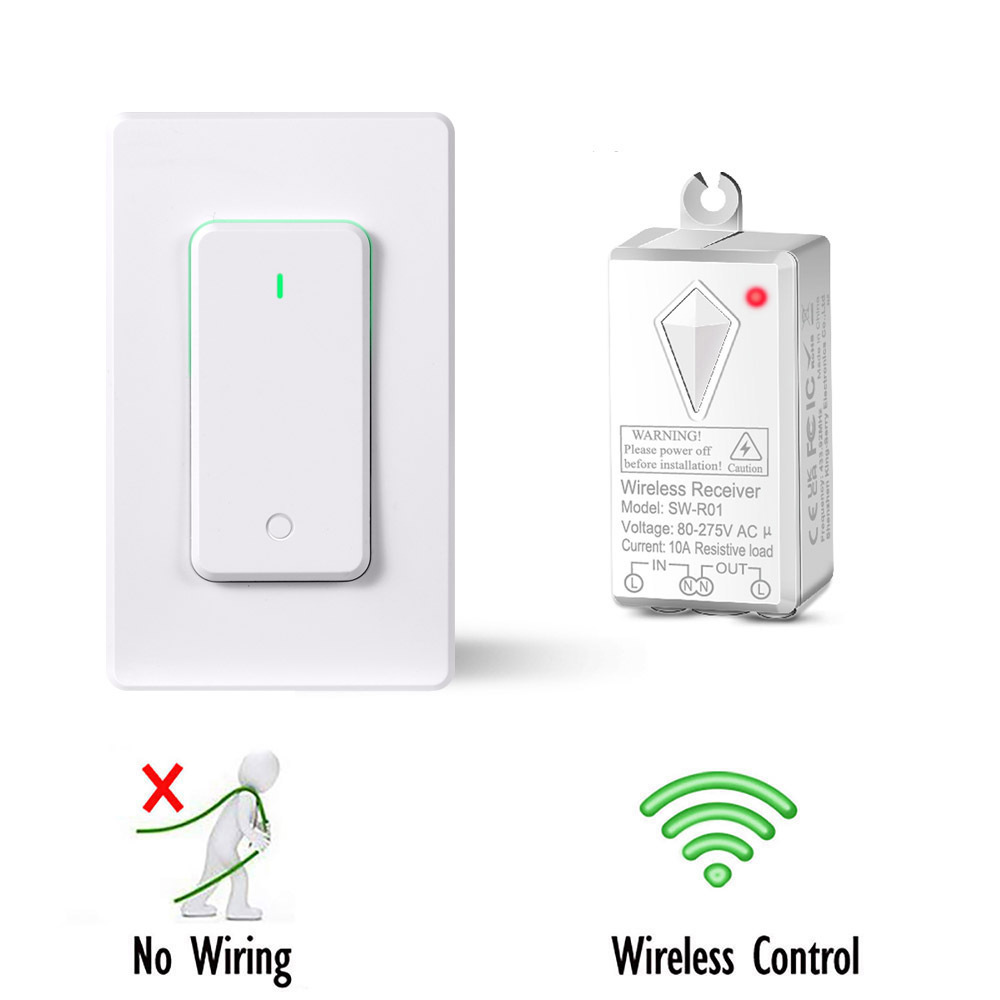 Mini Wireless Remote Wall Switch Kit IP66 Single Pole without WiFi RF433 Network Max 10A Current No Wiring Needed