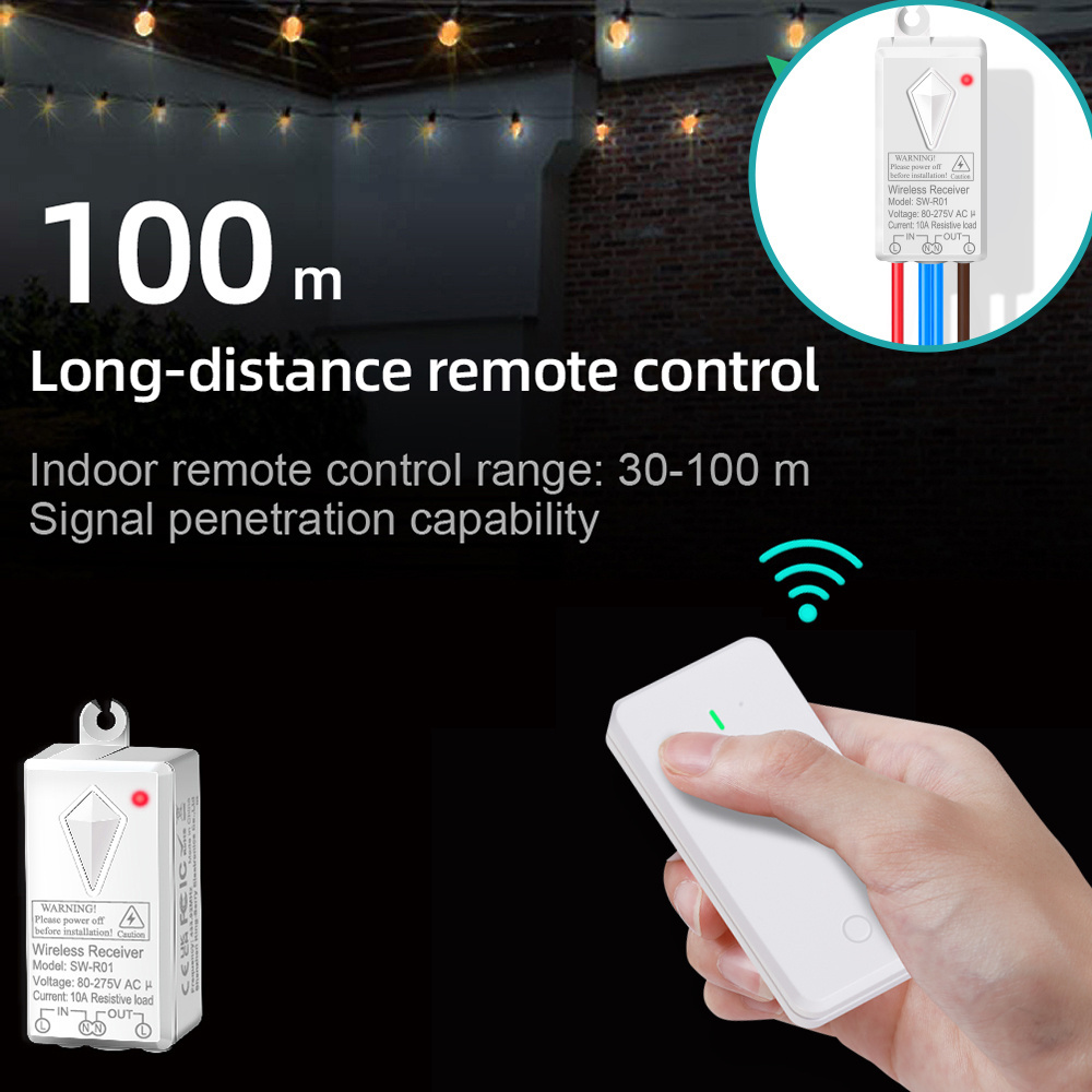 IP66 Wireless Mini Remote Wall Switch Kit Single Pole 10A Max. Current No Wiring Needed IP66 Light Switch without WiFi