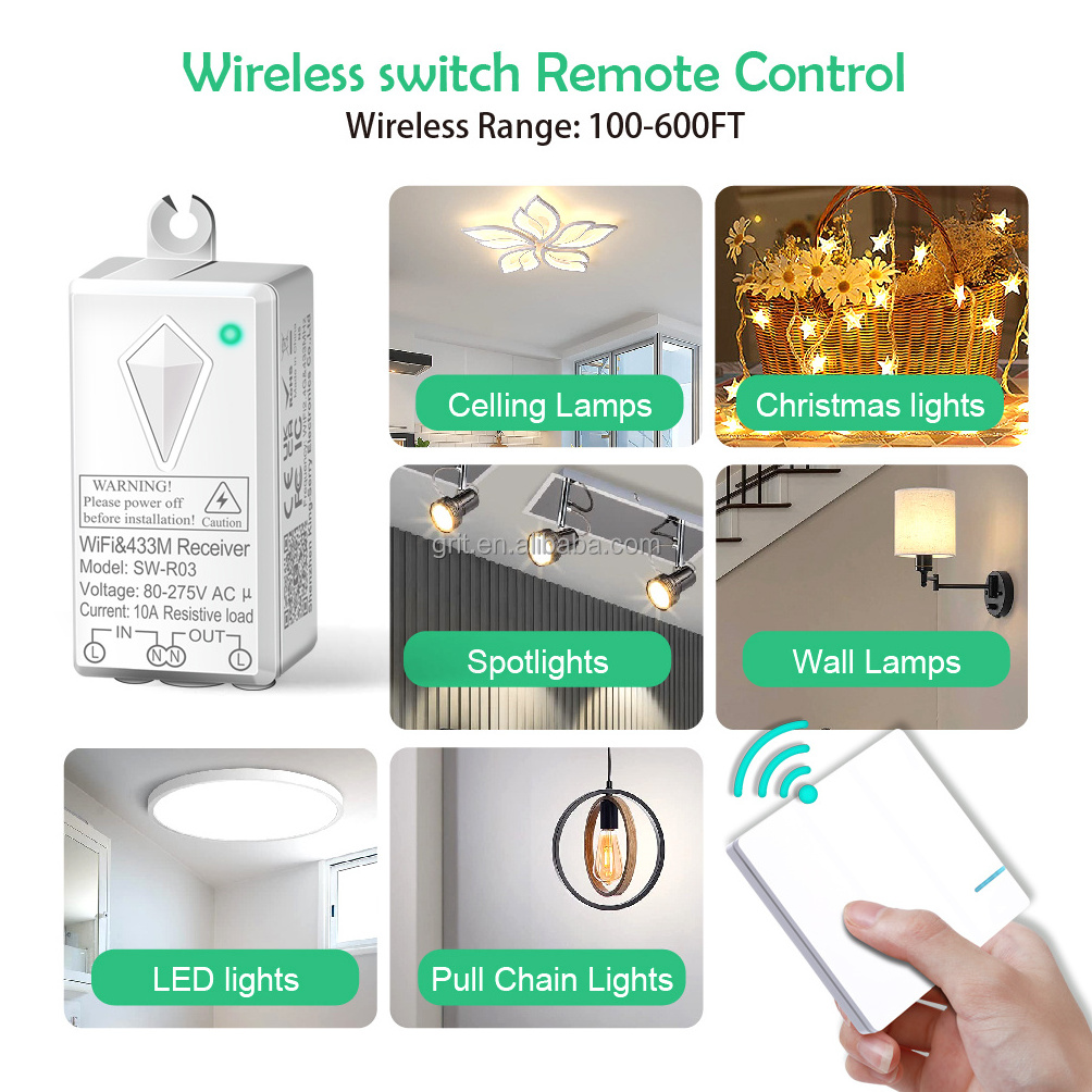 Tuya wifi 600M Wireless Range Waterproof 10A Smart WIFI 1 Way Wall Light Electrical Remote Control WIFI Light Switch