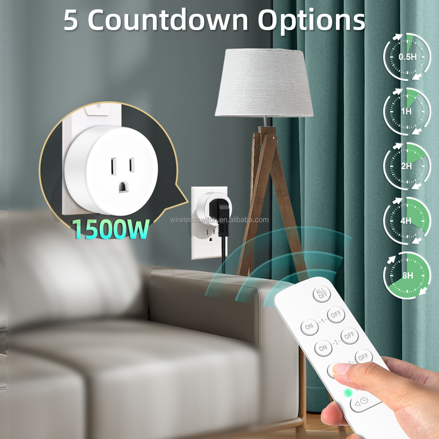 15A Remote Control Household Appliances Christmas Lights IP66 Wireless Plug Outlets 100FT Long Range Countdown Function-Standard