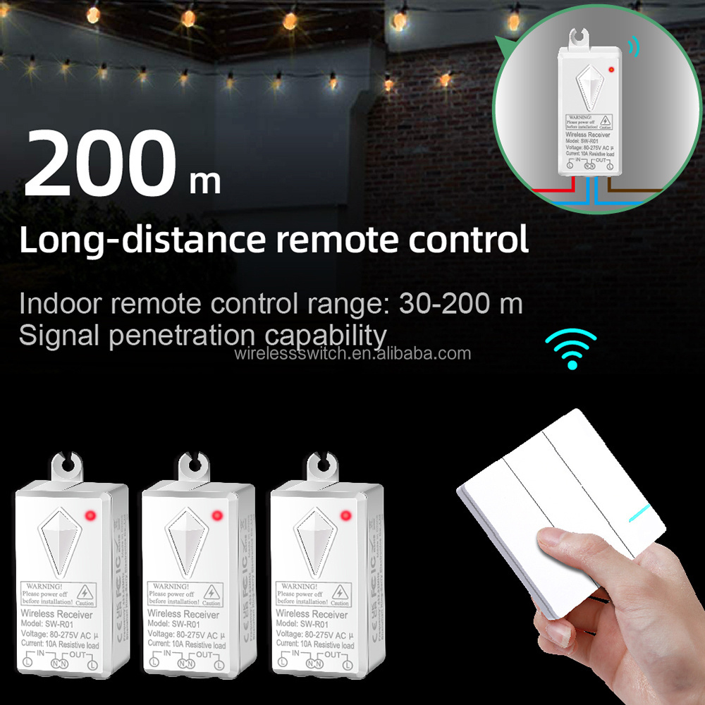 3 Gang 3 Way Wall Wireless Light Switch 6 Major Patents Mini Receiver 200m Remote Control Range 10A Interrupteur mural sans fil