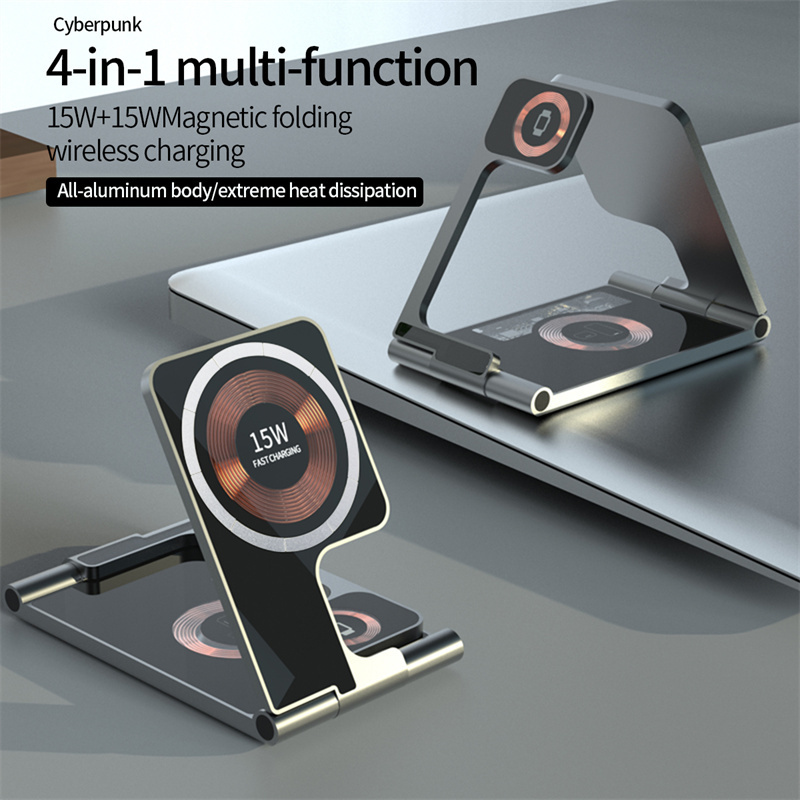 Mobile Phone Stand Holder 10w 15w qi Fast Charger 3 in 1 Custom Foldable Wireless Charger