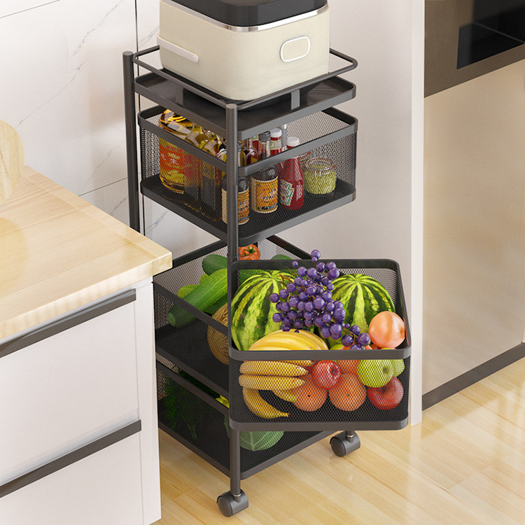 Kitchen storage rotatable shelf 2 3 4 5 Layer Rotating Practical Trolley Kitchen Square Shelf With Wheel Storage Rack