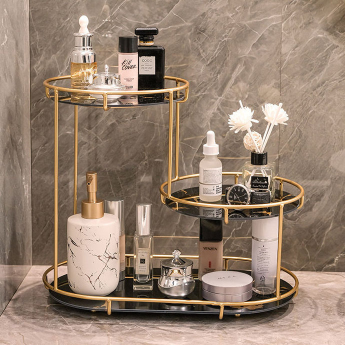 Round Bins Glass Perfume Holder Dressing Table Cosmetic Product Bathroom Storage Rack Vanity Make Up Organizer for Makeup