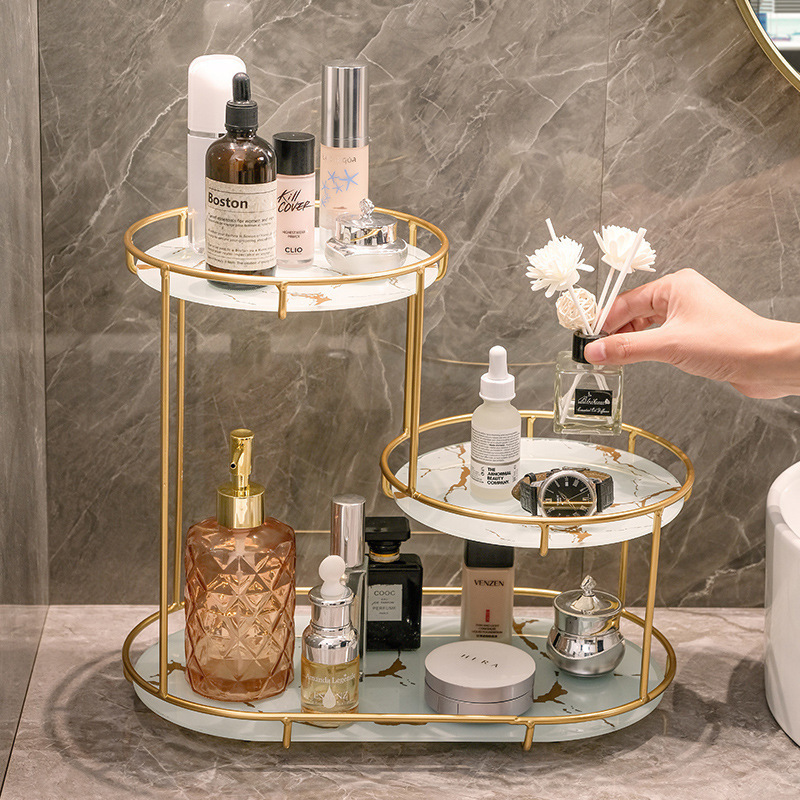 Round Bins Glass Perfume Holder Dressing Table Cosmetic Product Bathroom Storage Rack Vanity Make Up Organizer for Makeup