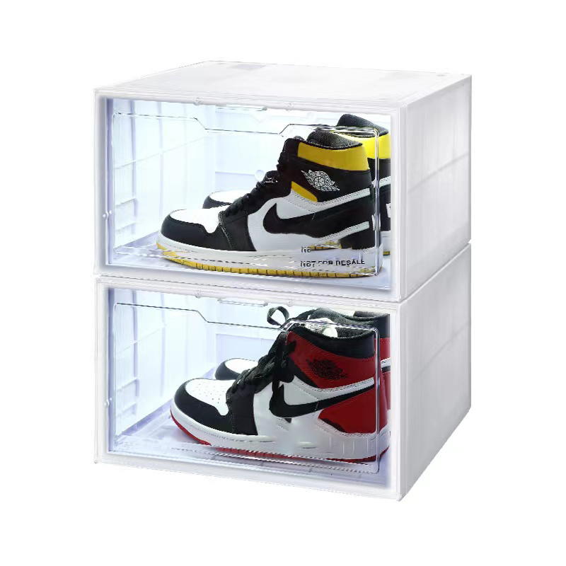 Wholesale Square Plastic PP Home Sports Sneakers Organizers Magnetic LED Light Display Storage Container Shoe Box with LED