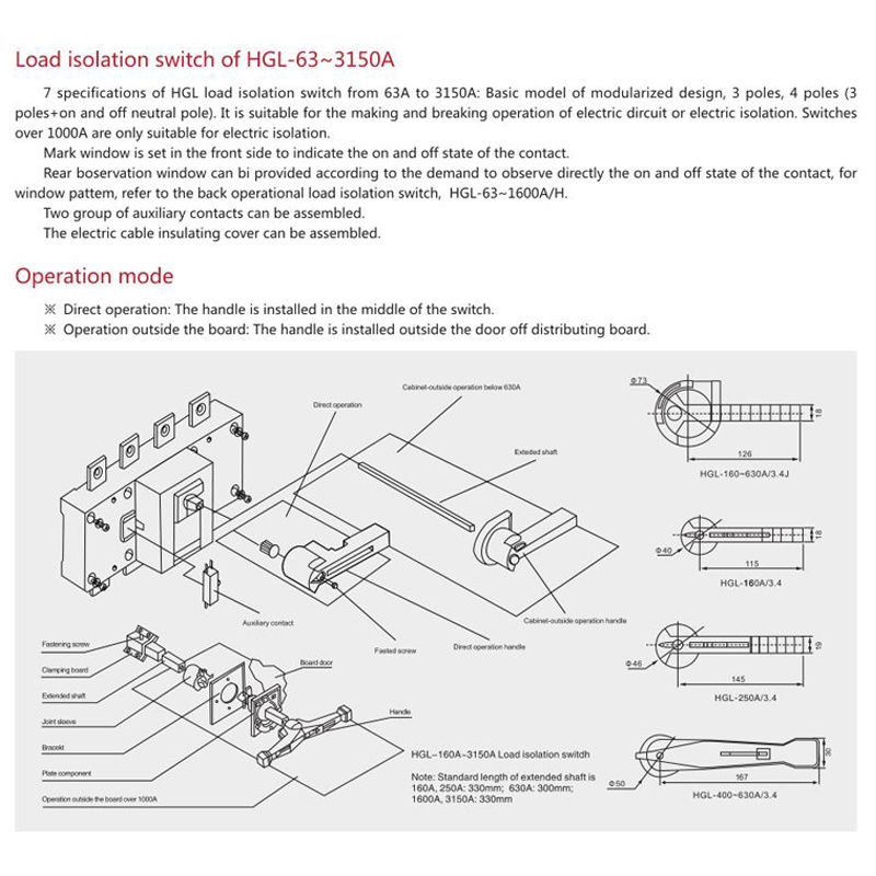 Industrial 160A 400A 630A Isolator Switch 3 Phase Electrical Disconnect Switch On-Off-On Function Made Plastic Max. Current 100A