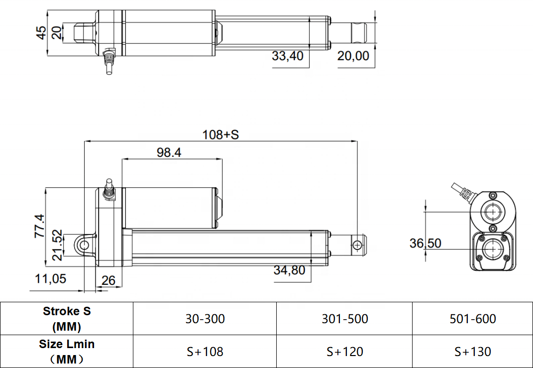 Low noise recliner electric linear actuator 2000N