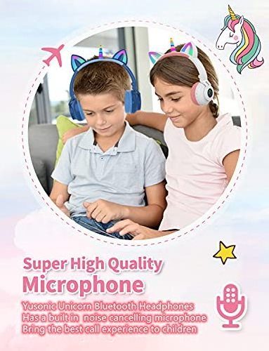 YUSONIC Unicorn Kids Headphones for Girls, wireless  Foldable for Girls Toddlers Tablet/ pad/Amazon fire,Light Up Birthday Gifts