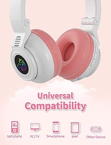 YUSONIC Unicorn Kids Headphones for Girls, wireless  Foldable for Girls Toddlers Tablet/ pad/Amazon fire,Light Up Birthday Gifts