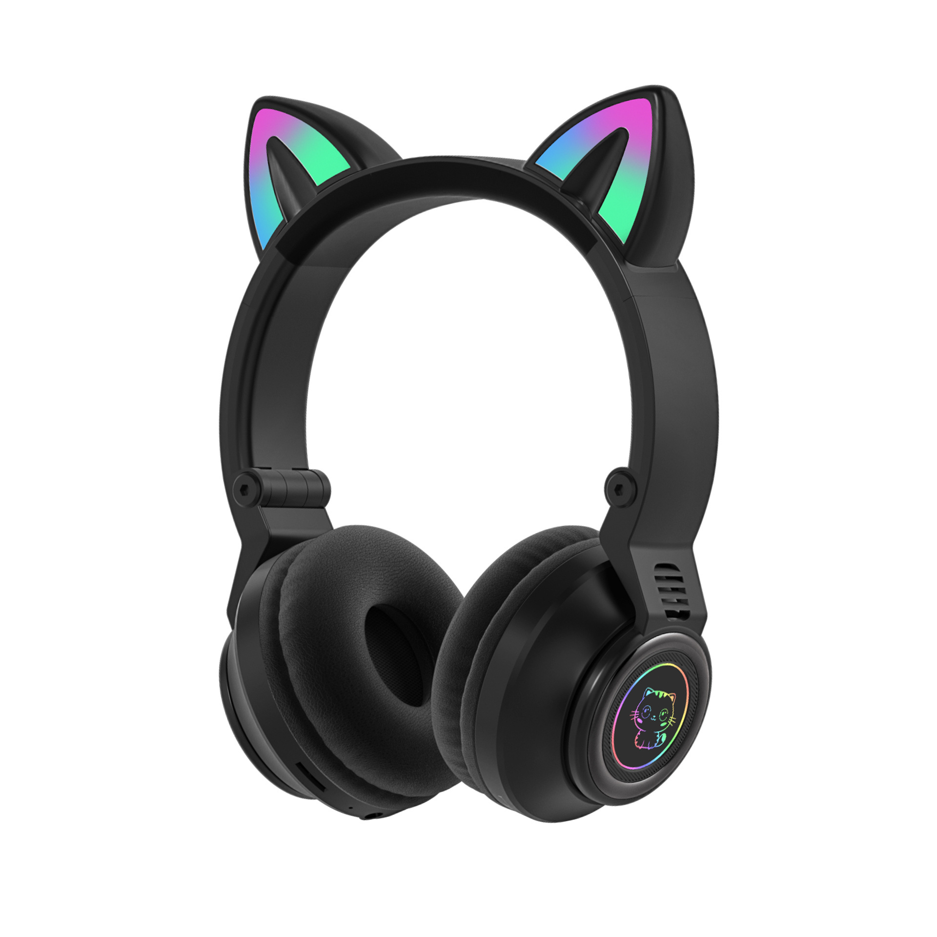 YUSONIC Wireless Headset Cat Ear LED Light up Bluetooths Foldable Headphones Over Ear Microphone Cordless Headset for Girl Kids