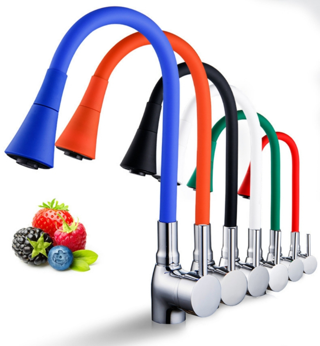 Colorful universal tube extended silicone rubber tube two speed spray hot and cold water kitchen sink faucet