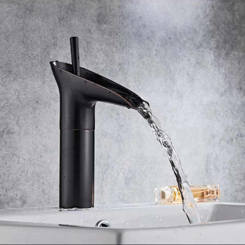 European-style copper wash basin glass faucet toilet antique cold and hot water waterfall basin faucet