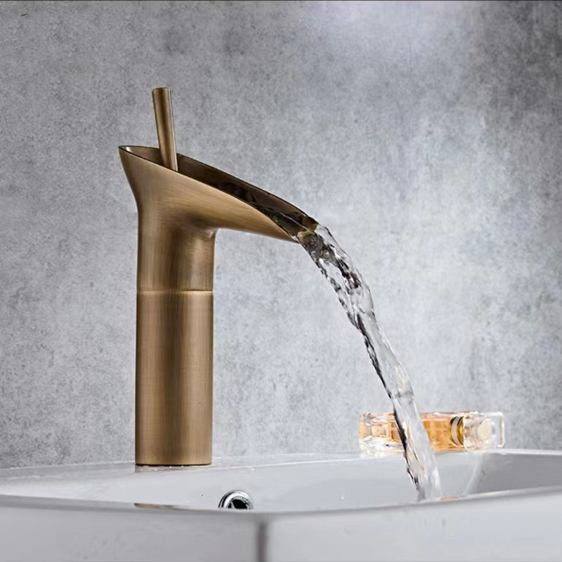 European-style copper wash basin glass faucet toilet antique cold and hot water waterfall basin faucet