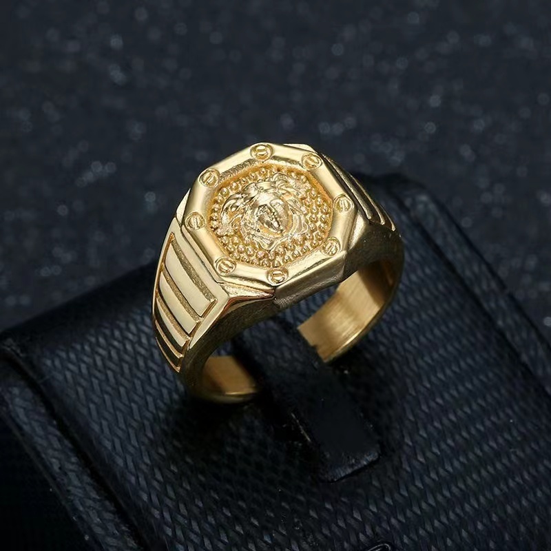 New Hip hop trend stainless steel gold plated Greek Beauty watch rings for man