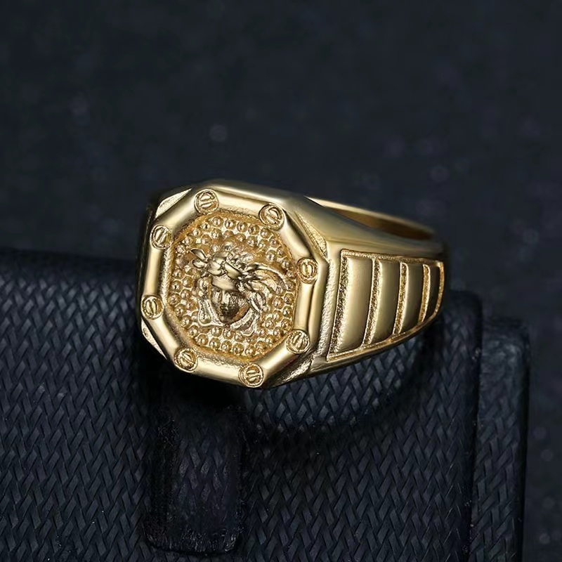 New Hip hop trend stainless steel gold plated Greek Beauty watch rings for man