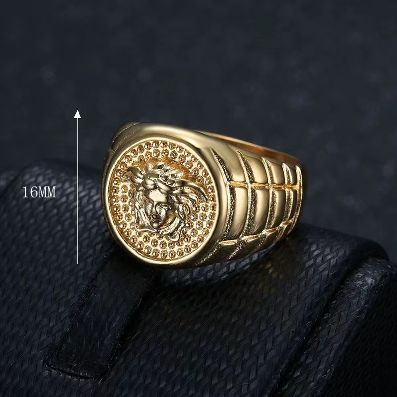 New Hip hop trend stainless steel gold plated Greek Beauty watch rings for man