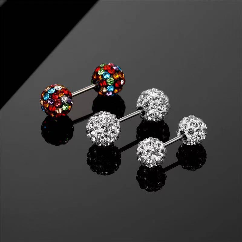 Factory wholesale color full Diamond Stainless Steel Men's Dumbbell Shaped Earrings tongue bone nail cartilage nail ear rings