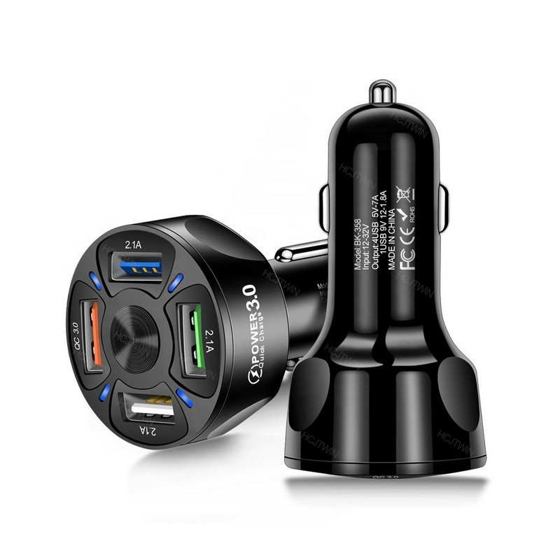 2024 Hot Sell Product QC 3.0 Usb Car Charger High Quality 4 Port Electric 7A Car Charger QC3.0 Fast Mobile Phone Car USB Charger