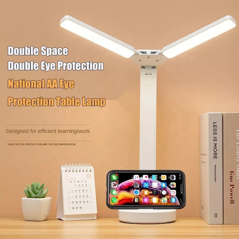 USB Dual Head Led Desk Lamp Dimmer Modes Touch Controls Double Swing Arm Table Lamp Reading Home Office Work Study Light