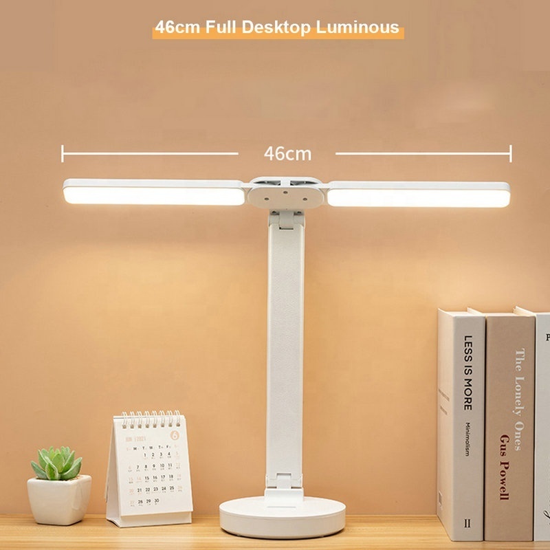 USB Dual Head Led Desk Lamp Dimmer Modes Touch Controls Double Swing Arm Table Lamp Reading Home Office Work Study Light