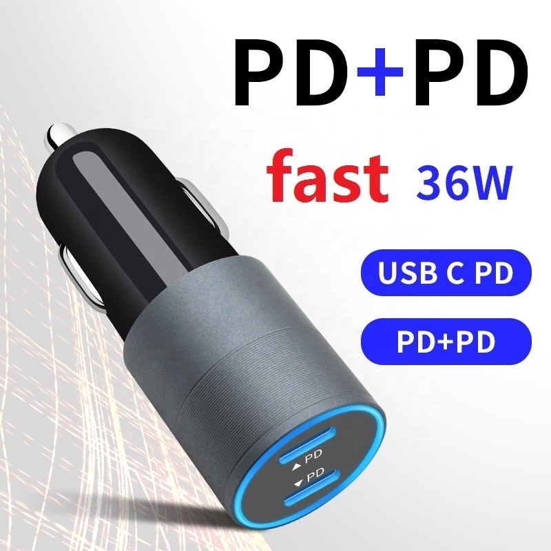 2023 Best-Selling PD +PD 36W Fast Car Charger High Quality Universal 2 Ports Car USB Charger Dual USB PD 36W Quick car Charging