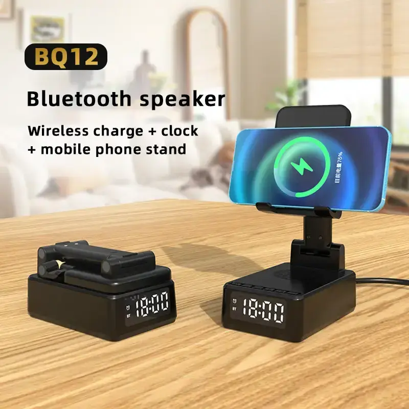 Hot 15W Fast Phone Wireless Charger 4 In 1 Digital Display Alarm Clock Wireless Charger Phone Stand Loud Sound Speaker Stand