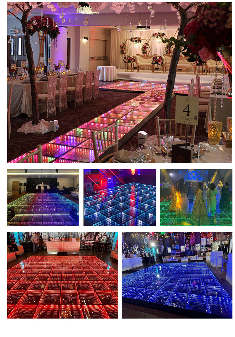 3d disco party pista de baile light up portable wedding infinity illuminated display mirror magnetic panels led dance floor