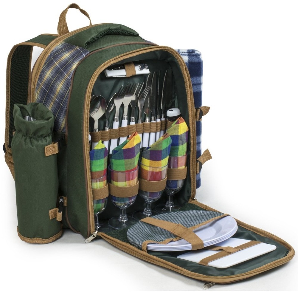 4 Person Deluxe Picnic Set Hamper Rucksack With Cool Bag