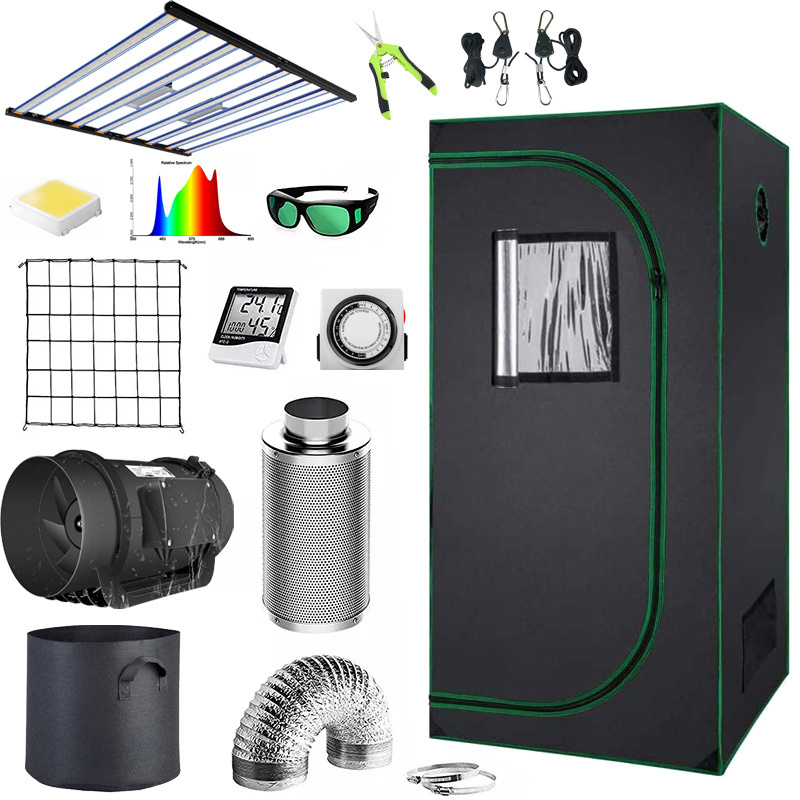 4x4FT Grow Tent kit Complete 120x120x200cm  green house 6 Inch 350CFM Inline Fan Carbon filter 640w LED Grow Light