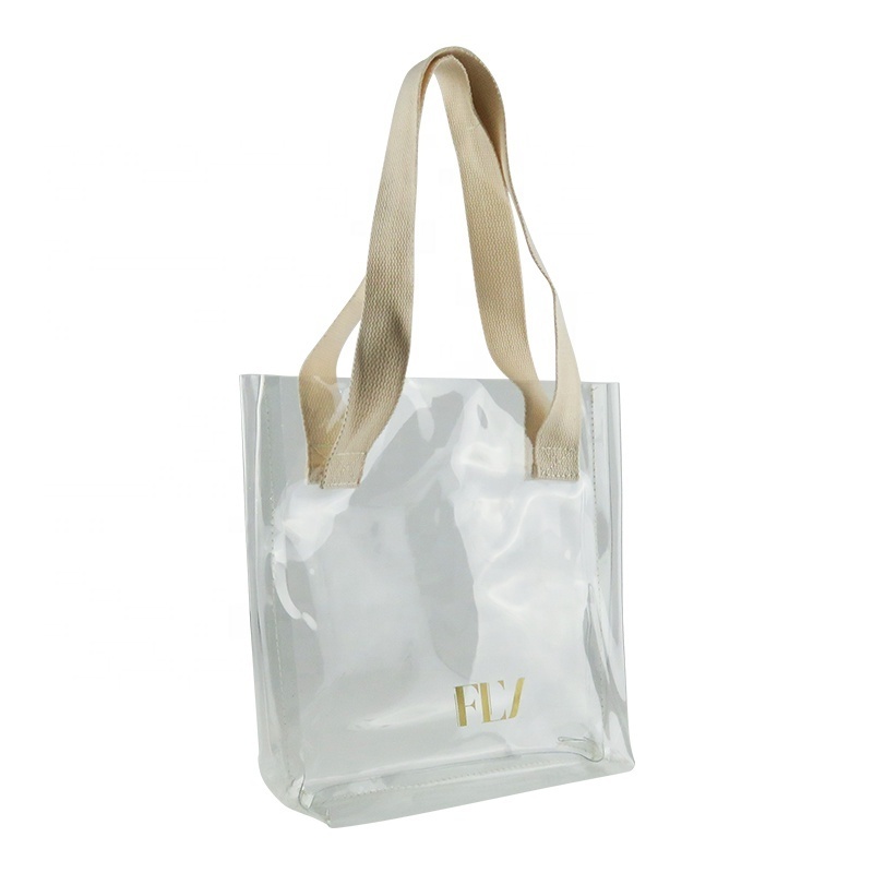 OEM/ODM Fabric Handle Shopping Transparent PVC Shopper Clear Vinyl Tote Bags