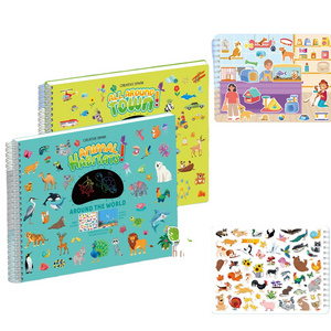 Scene Reusable Sticker activity Books for Kids with colorful pens Fun Coloring Activity Book for students