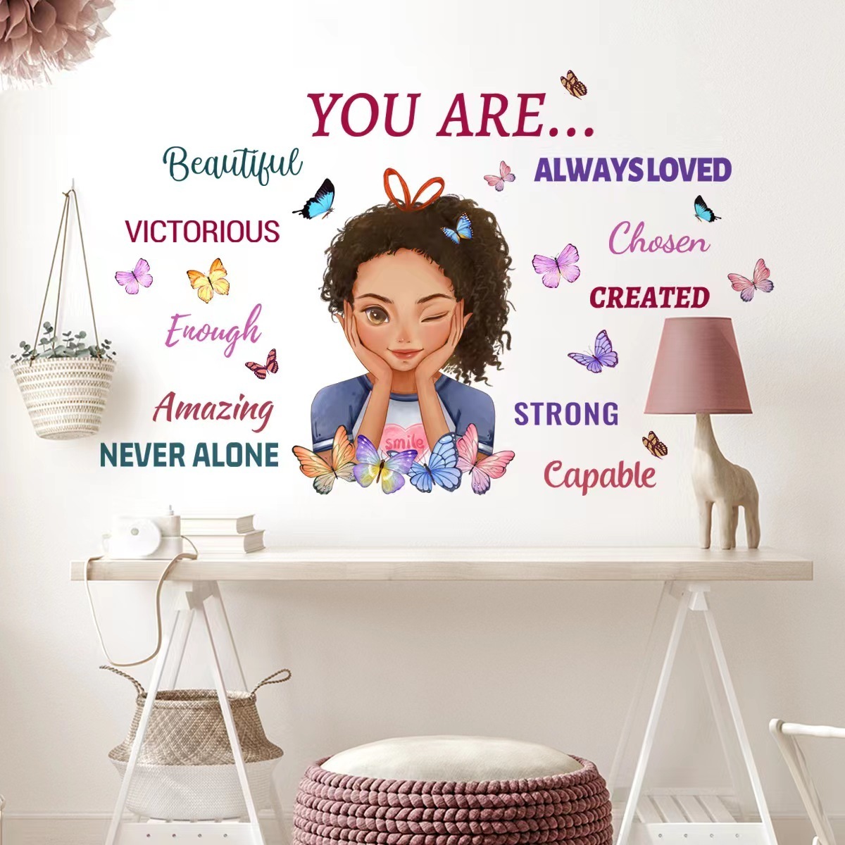 Girl Inspirational Quote Wall Decal Butterfly Sticker Motivational Saying American Wall Decor Sticker for Wall Decoration