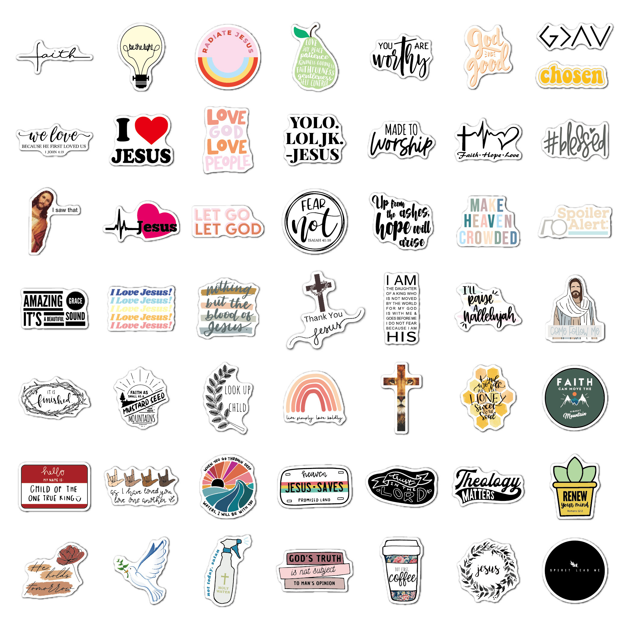 100Pcs Bible Jesus motivational  Letter Stickers for  Laptop Notebook water bottle Skateboard Luggage Inspire christian Stickers