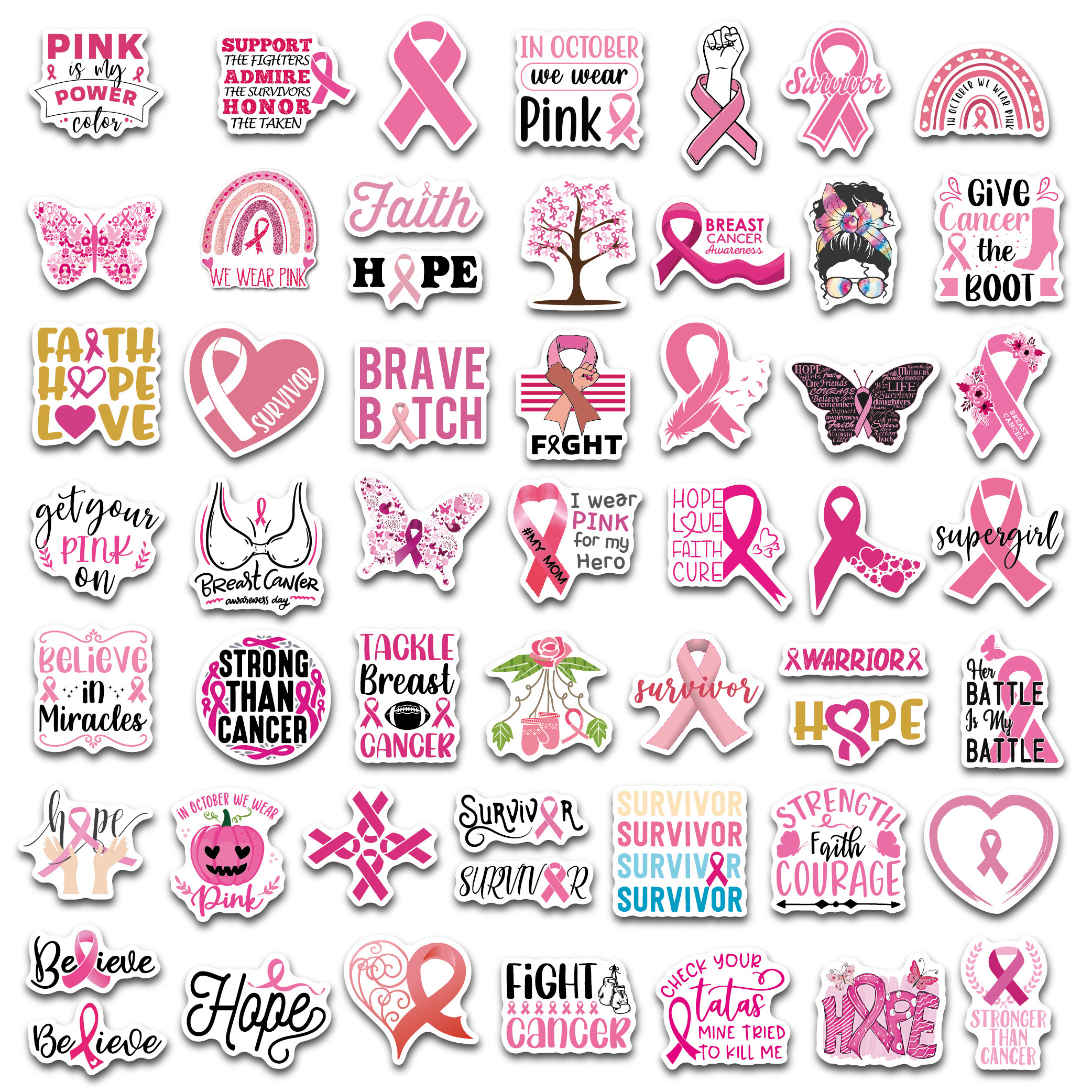 Breast Cancer Awareness Pack Aesthetic Pink Ribbon Sticker  Caring for Women's Health laptop cup luggage