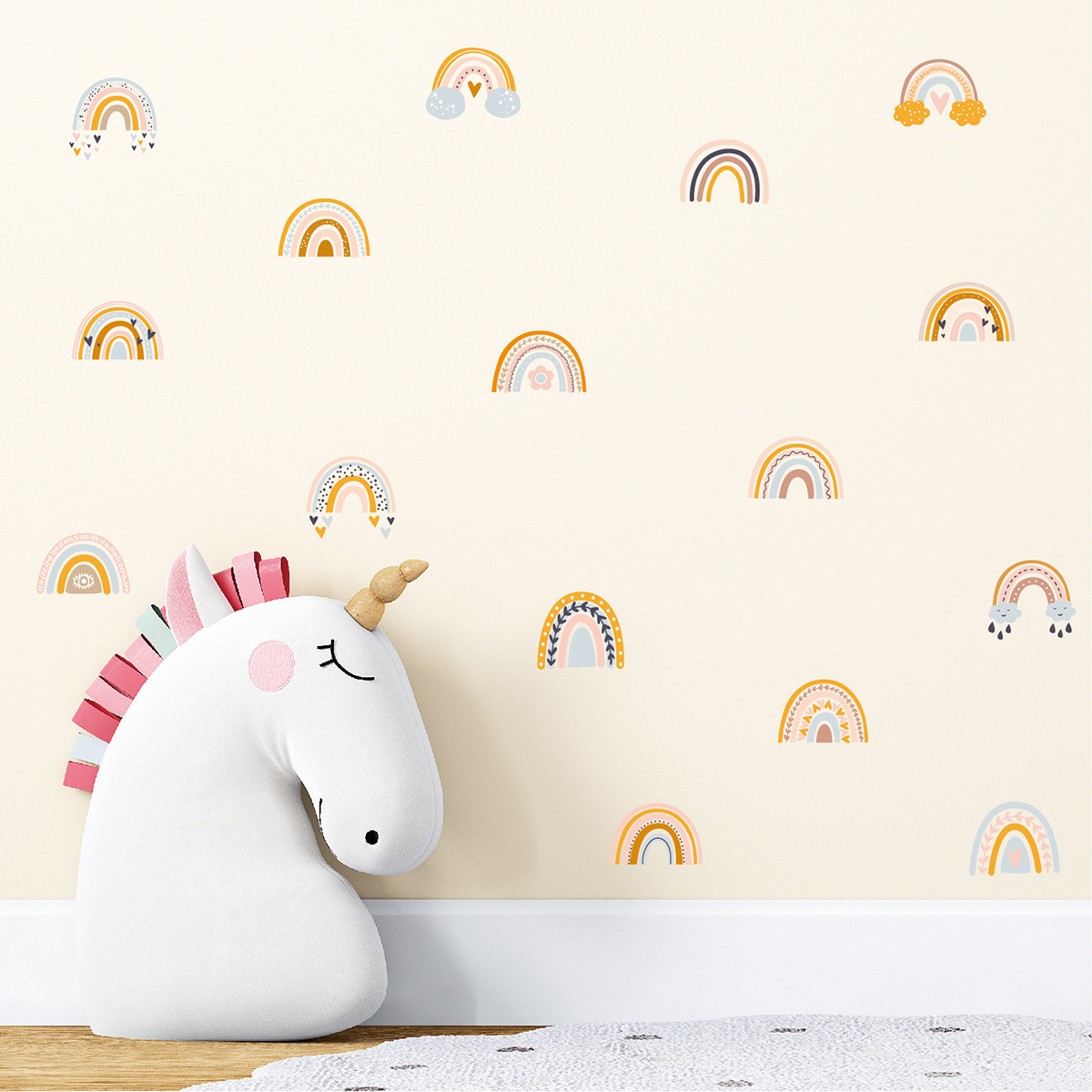 Rainbow Wall Decals Peel and Stick Self Adhesive Colorful Rainbow Wall Sticker for Girls Bedroom Decor Kids Nursery Room