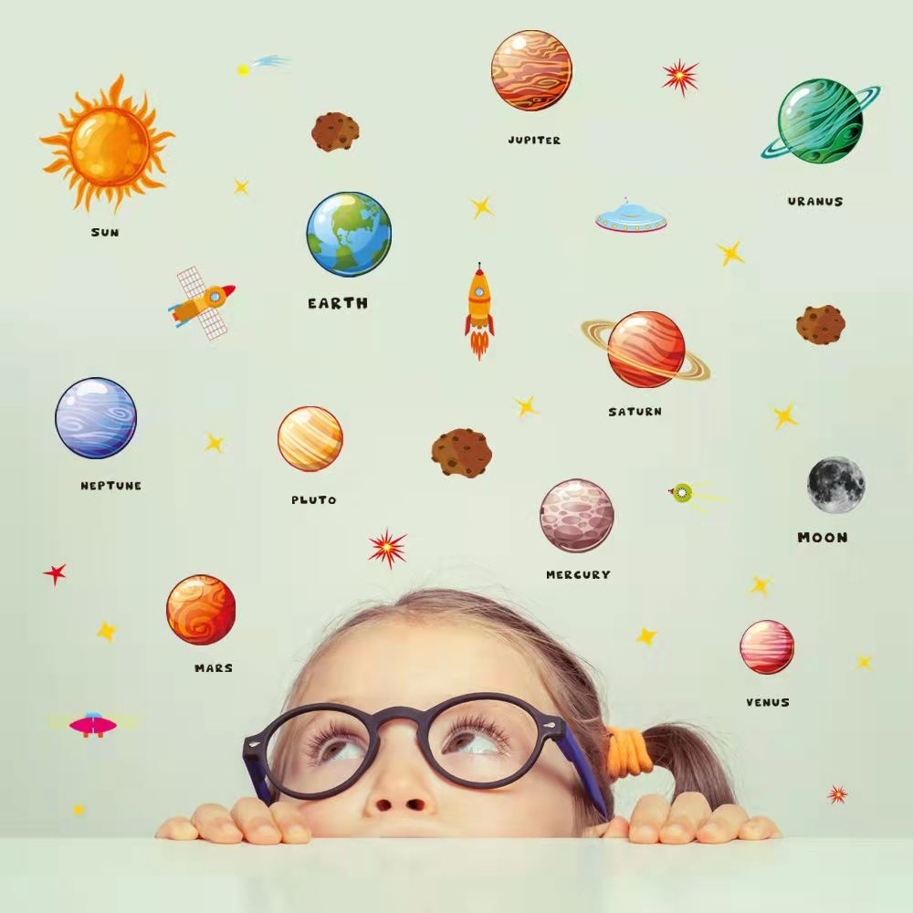 Hot sales PVC removable  Wall Stickers for kids room nine  planets space  sticker for wall