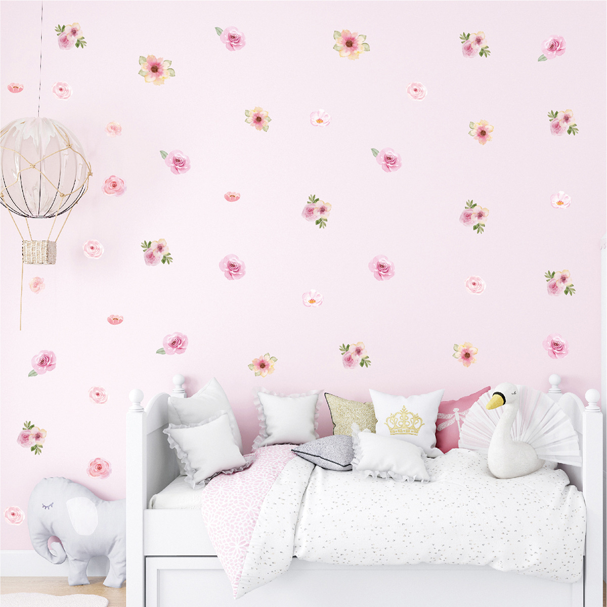 2022 hot sales Watercolor  pink  flower Wall Decals  Stickers for Girls Bedroom Kids wedding   Wall  sticker