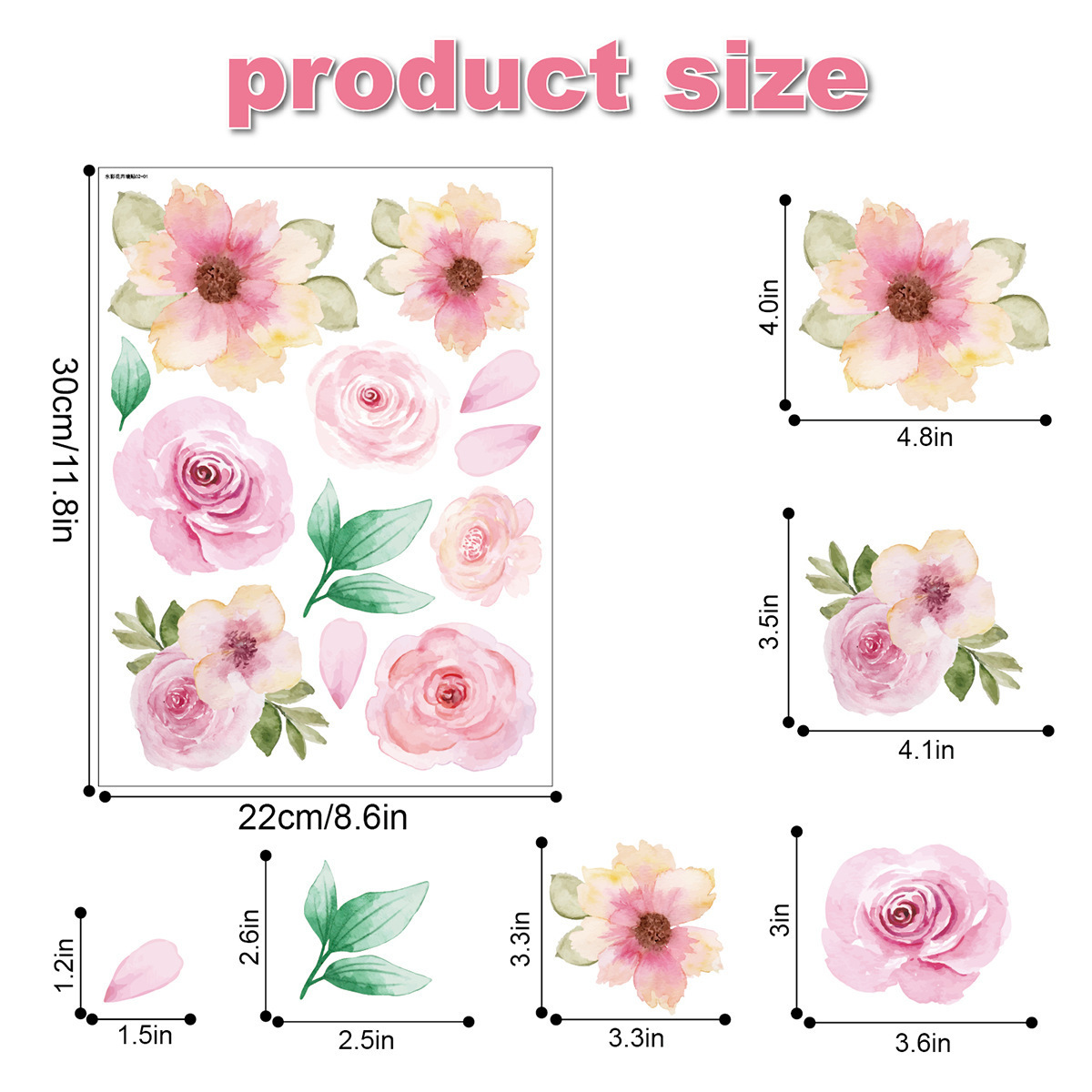 2022 hot sales Watercolor  pink  flower Wall Decals  Stickers for Girls Bedroom Kids wedding   Wall  sticker