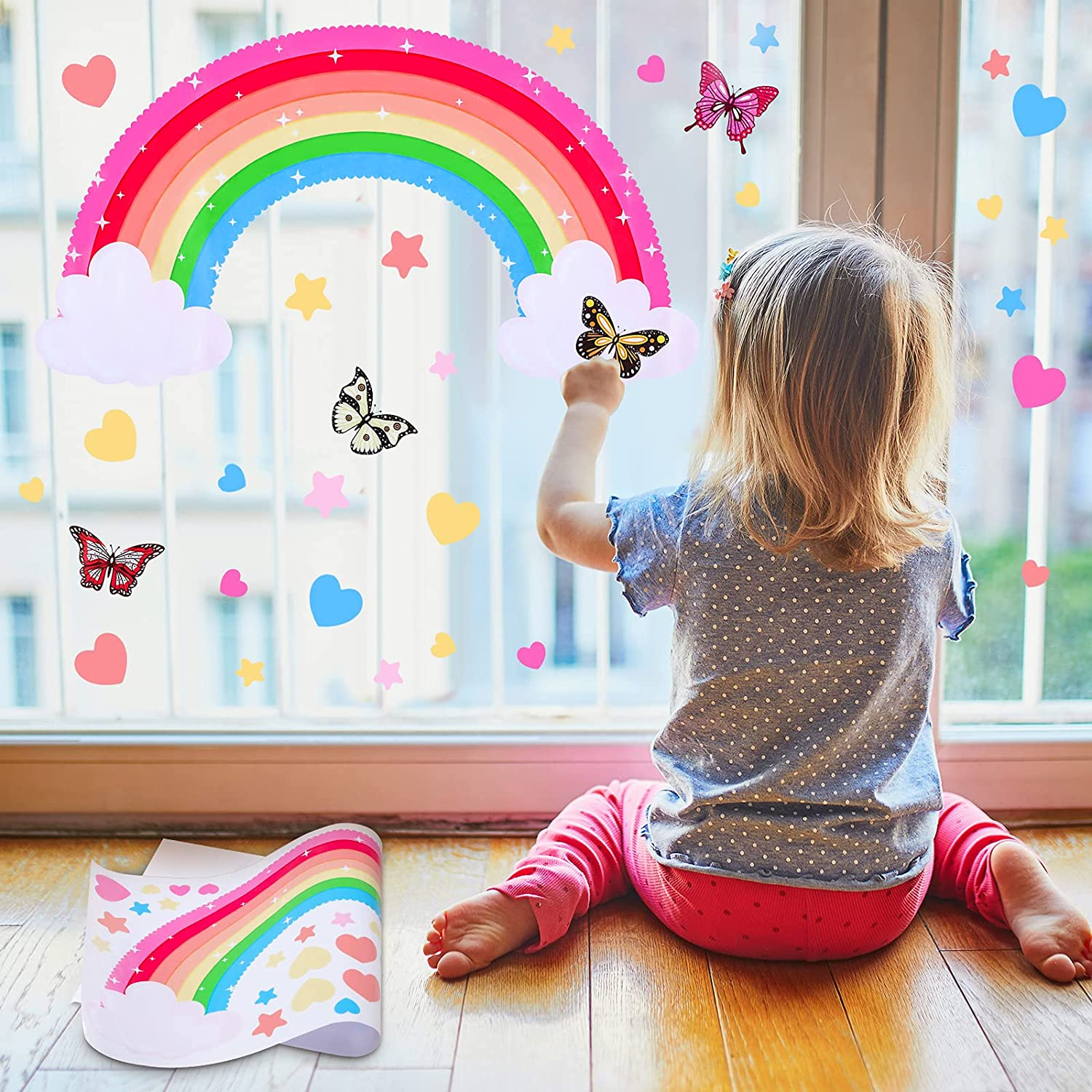 Removable Star Butterfly Heart Watercolor pvc  wall sticker  for  kids Nursery Baby Girl Teen Bedroom Rainbow Wall Decals