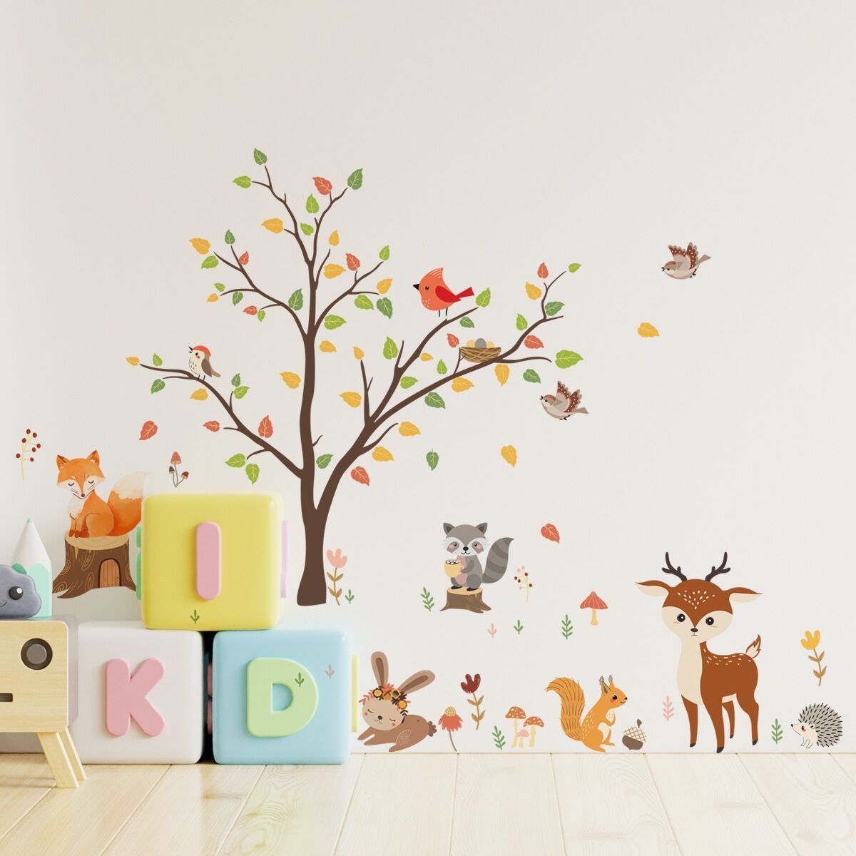 Forest Animals Tree Wall Decals Fox Squirrel Deer Wall Stickers for  Baby Nursery Kids Bedroom Playroom Wall Decor