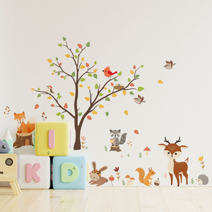 Forest Animals Tree Wall Decals Fox Squirrel Deer Wall Stickers for  Baby Nursery Kids Bedroom Playroom Wall Decor