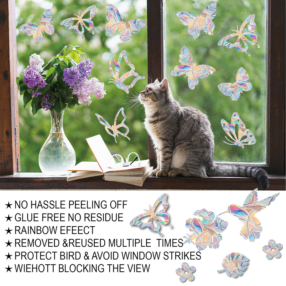 Rainbow Sun catcher Decals window clings rainbow prism  for Bird Strikes Prism Non Adhesive Electrostatic Static cling sticker